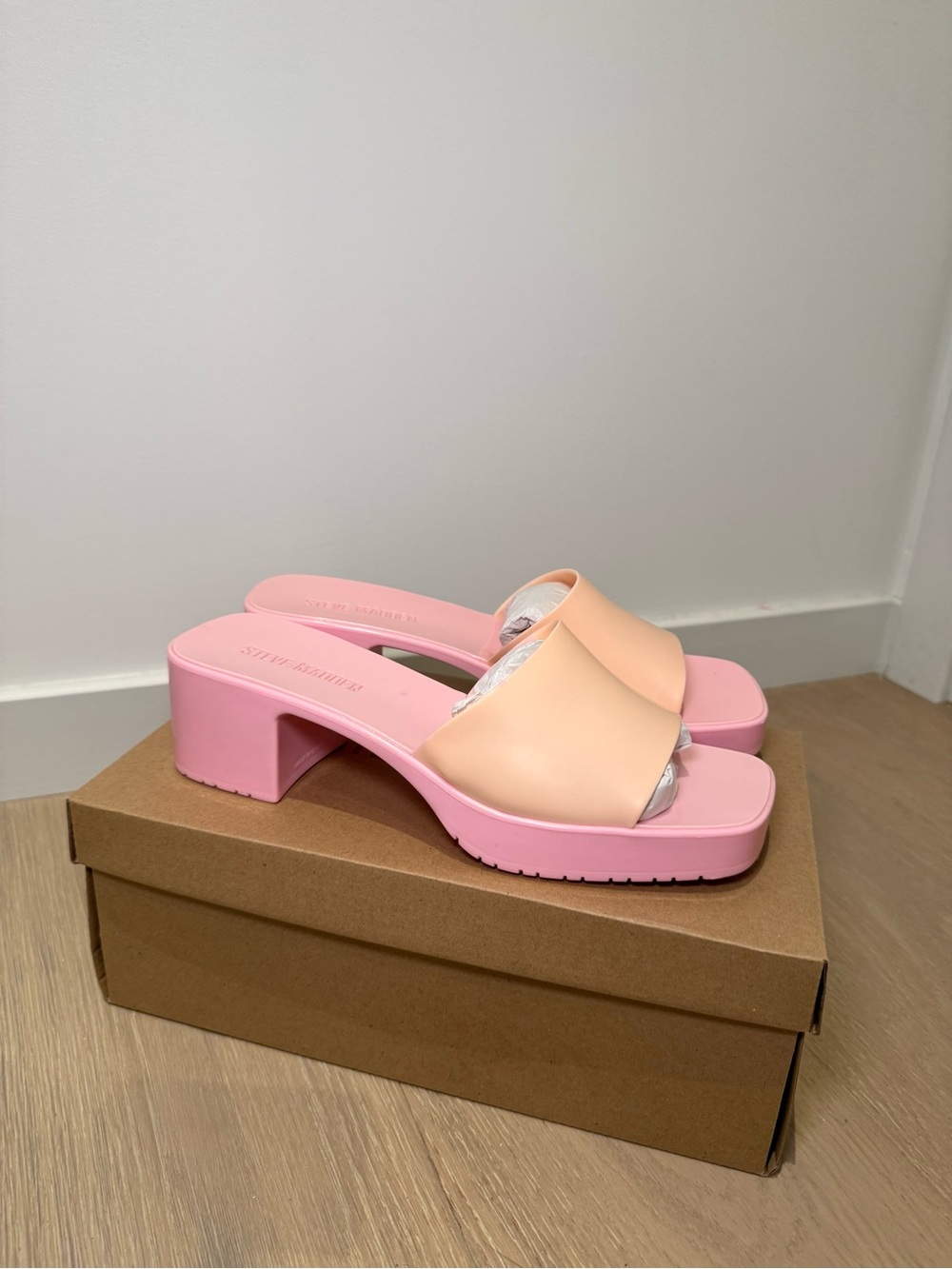 Steve Madden Women’s Pink Platform Slide Sandals with Peach Upper - Mules